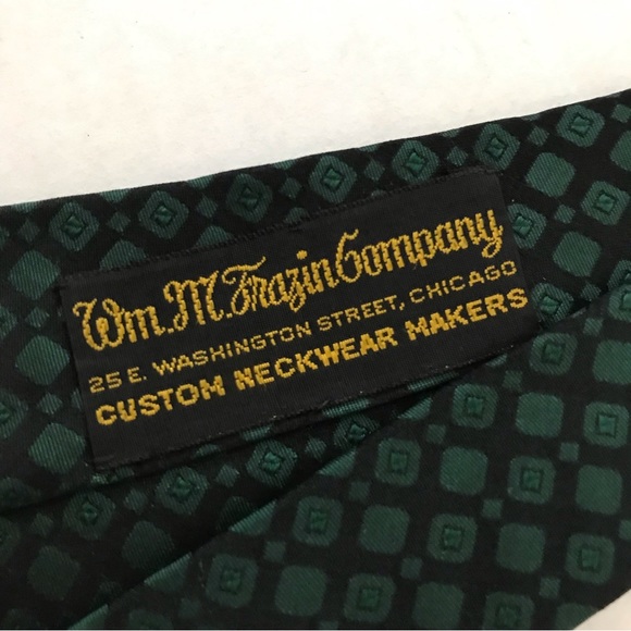 Tie Rich Forest Green Diamonds on Black Background Narrow Vintage Frazin Custom - Picture 6 of 12